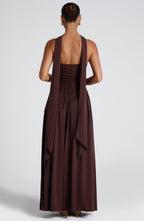 VESTIDO LONGO COM DECOTE RETO E FENDA LATERAL - LUNA