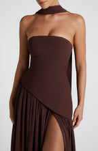 VESTIDO LONGO COM DECOTE RETO E FENDA LATERAL - LUNA