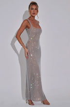 VESTIDO LONGO VAZADO COM BRILHO - DIVINE