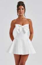 VESTIDO MINI DRAPEADO COM LAÇO FRONTAL - VIENA