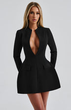 VESTIDO MINI COM DECOTE EM V E MANGA LONGA - UNNA