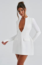 VESTIDO MINI COM DECOTE EM V E MANGA LONGA - UNNA
