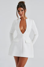 VESTIDO MINI COM DECOTE EM V E MANGA LONGA - UNNA