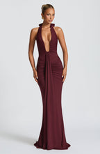 VESTIDO LONGO DRAPEADO COM DECOTE PROFUNDO - BLANC