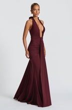 VESTIDO LONGO DRAPEADO COM DECOTE PROFUNDO - BLANC