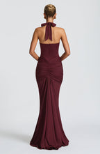 VESTIDO LONGO DRAPEADO COM DECOTE PROFUNDO - BLANC