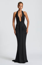 VESTIDO LONGO DRAPEADO COM DECOTE PROFUNDO - BLANC