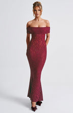 VESTIDO LONGO EM RENDA COM DECOTE OMBRO A OMBRO - CLOE
