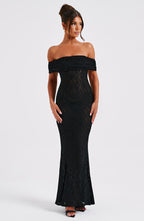 VESTIDO LONGO EM RENDA COM DECOTE OMBRO A OMBRO - CLOE