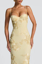 VESTIDO LONGO BUSTIER COM AMARRAÇÃO NAS COSTAS - CELESTE