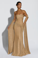 VESTIDO LONGO COM DECOTE RETO E TULE - ALICIA