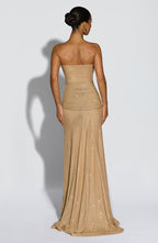 VESTIDO LONGO COM DECOTE RETO E TULE - ALICIA
