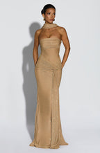 VESTIDO LONGO COM DECOTE RETO E TULE - ALICIA