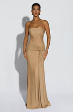 VESTIDO LONGO COM DECOTE RETO E TULE - ALICIA
