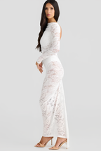 VESTIDO LONGO EM RENDA COM MANGAS - MENCIA