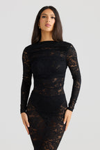 VESTIDO LONGO EM RENDA COM MANGAS - MENCIA