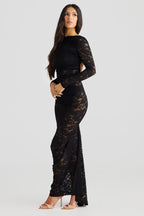 VESTIDO LONGO EM RENDA COM MANGAS - MENCIA