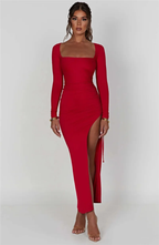 VESTIDO MIDI MANGA LONGA COM FENDA LATERAL - SABRINA