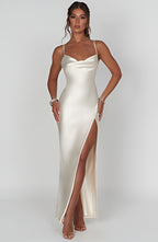 VESTIDO LONGO COM ALÇAS E FENDA LATERAL - FERNANDA