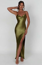 VESTIDO LONGO COM ALÇAS E FENDA LATERAL - FERNANDA - Use Viviena