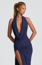 VESTIDO LONGO COM DECOTE EM V E FENDA LATERAL - MELANY - Use Viviena