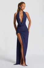 VESTIDO LONGO COM DECOTE EM V E FENDA LATERAL - MELANY - Use Viviena