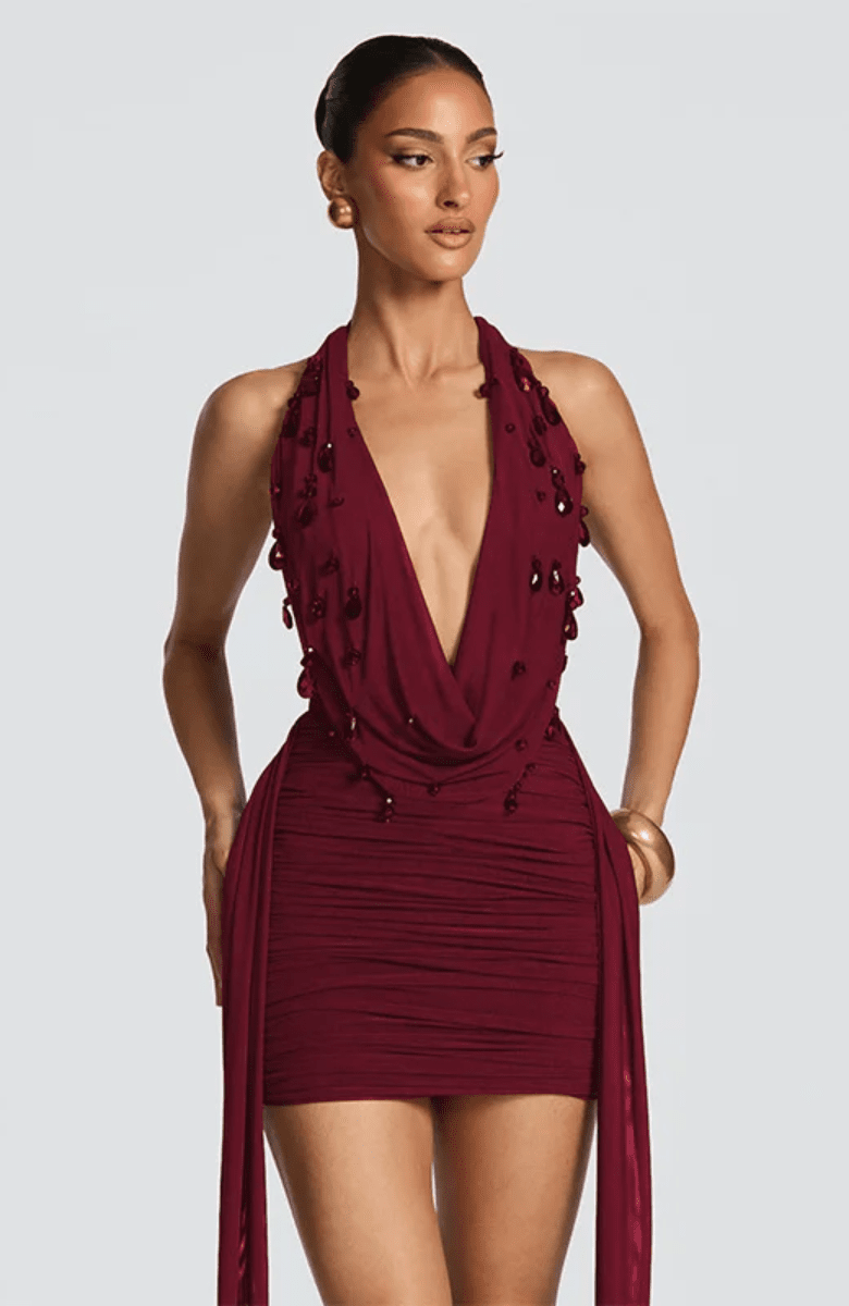 VESTIDO MINI COM DECOTE EM V E DRAPEADOS - SUZANA - Use Viviena