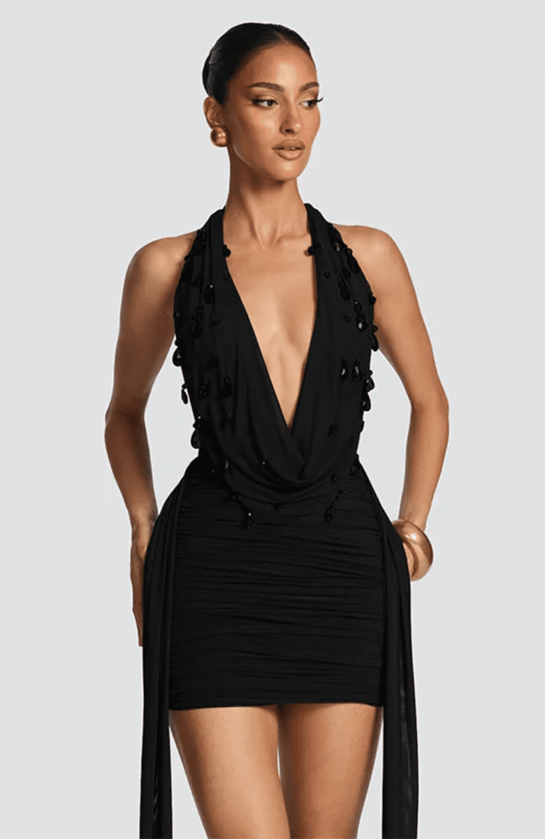 VESTIDO MINI COM DECOTE EM V E DRAPEADOS - SUZANA - Use Viviena